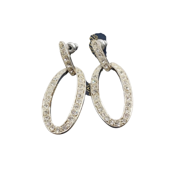 Monet Silver Tone Rhinestone Earrings Stud Elegant Bling Wedding - Picture 3 of 8